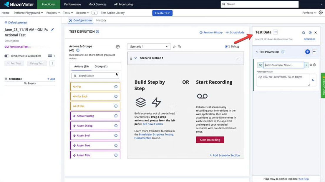 BlazeMeter functional test data screenshot.
