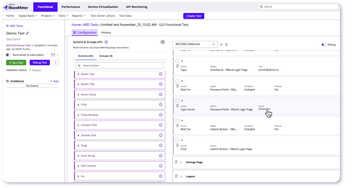 functional testing screenshot