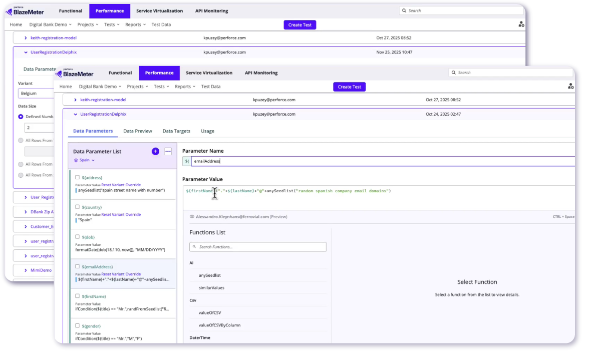 test data screenshots