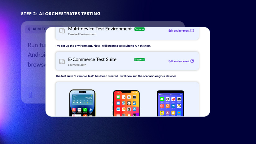 Screenshare of a mobile app displaying colorful smartphone icons and a survey question about e-commerce total sales.