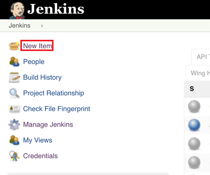 Choosing a new project on the Jenkins CI/CD dashboard.