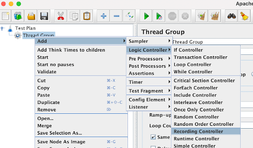 Add recording controller to JMeter