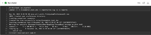 JMeter test run summary