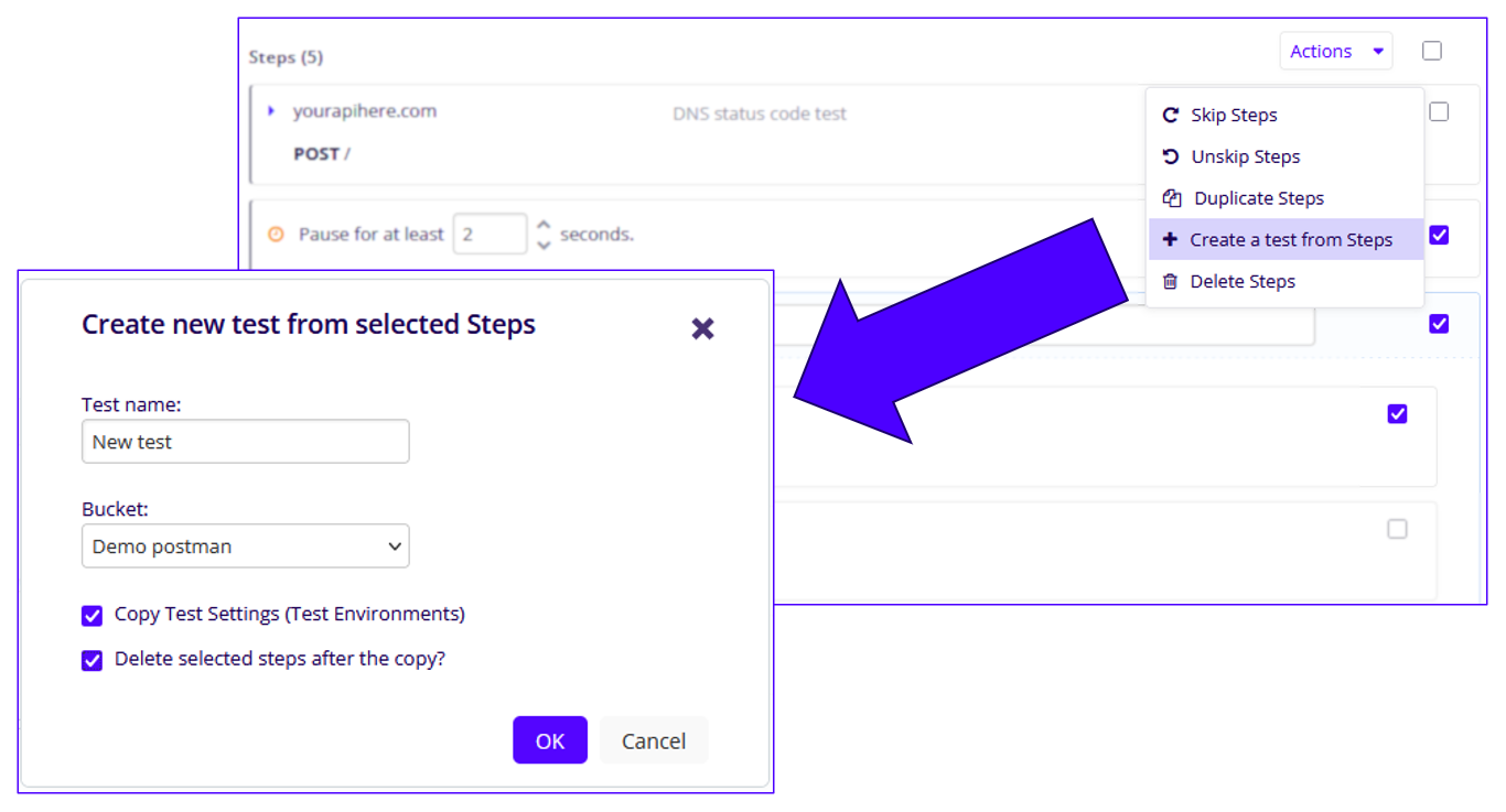APITM New Test from Selected Test Steps