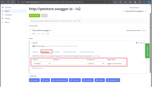 Comfirming assertions for the API Monitoring check.