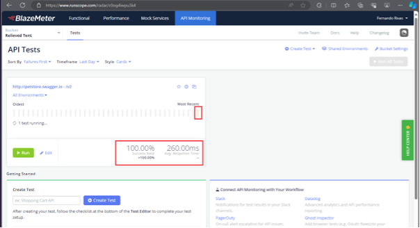 Confirming the success of the check, service level, and average response time.