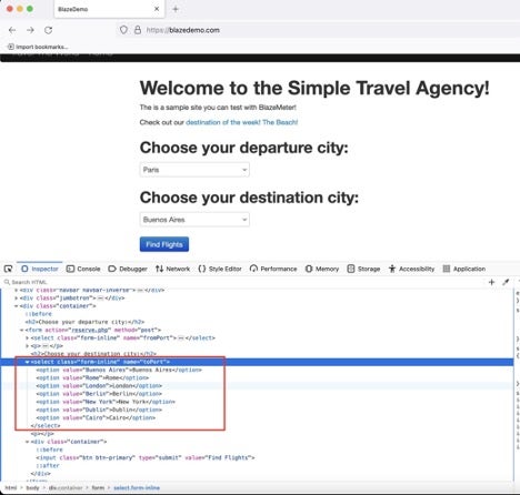 The dropdown menu viewed in browser developer tools.