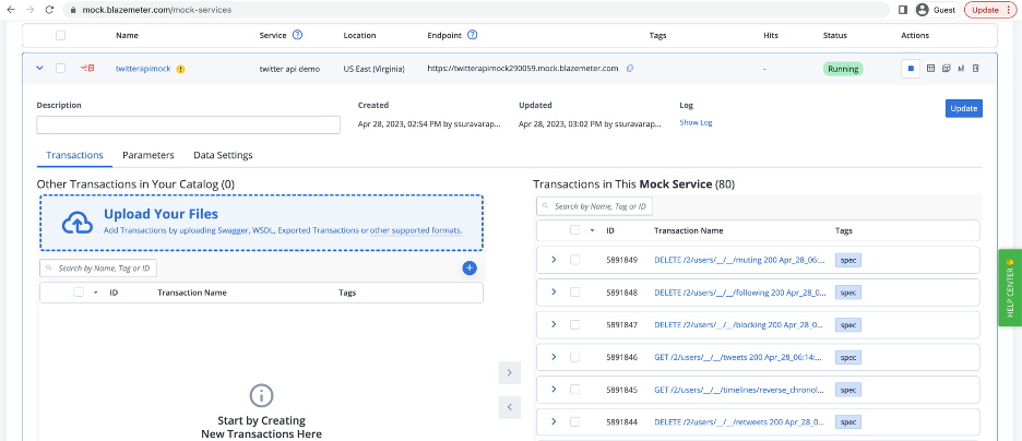 Mock services created from transaction