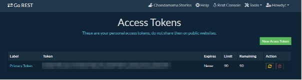Go REST Access Tokens view