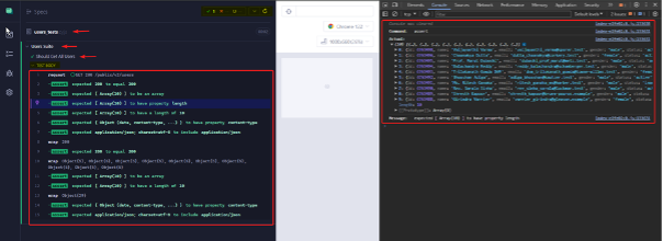 Time Travel Feature showing assertion performed