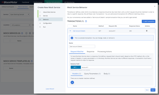 BlazeMeter Service Virtualization dashboard.