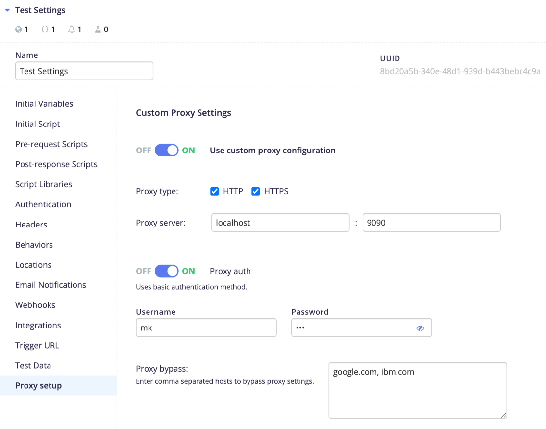proxy settings in the ui